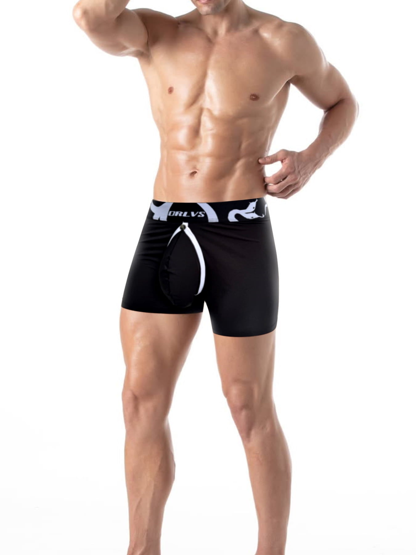 Men's Modal Split-Crotch Boxer Briefs with Detachable Pouch