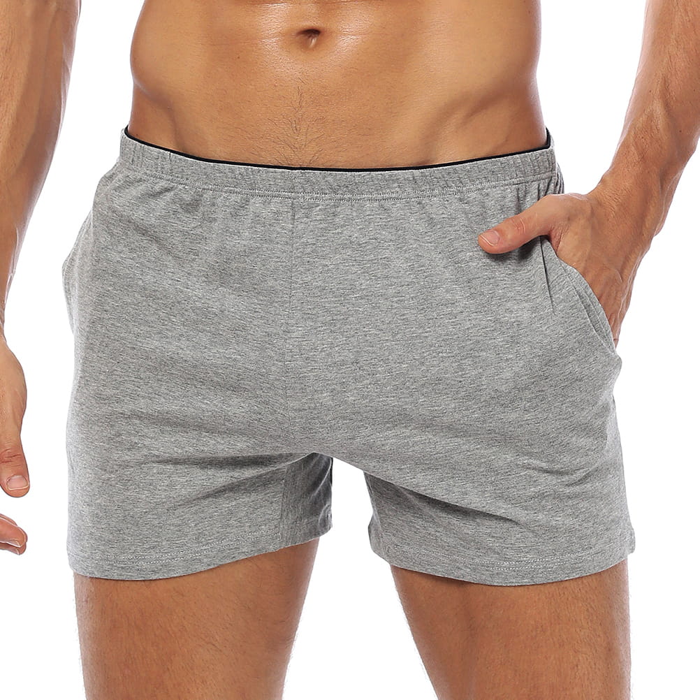 Men's Pure Cotton Knit Relaxed-Fit Lounge Boxer Shorts with Pockets