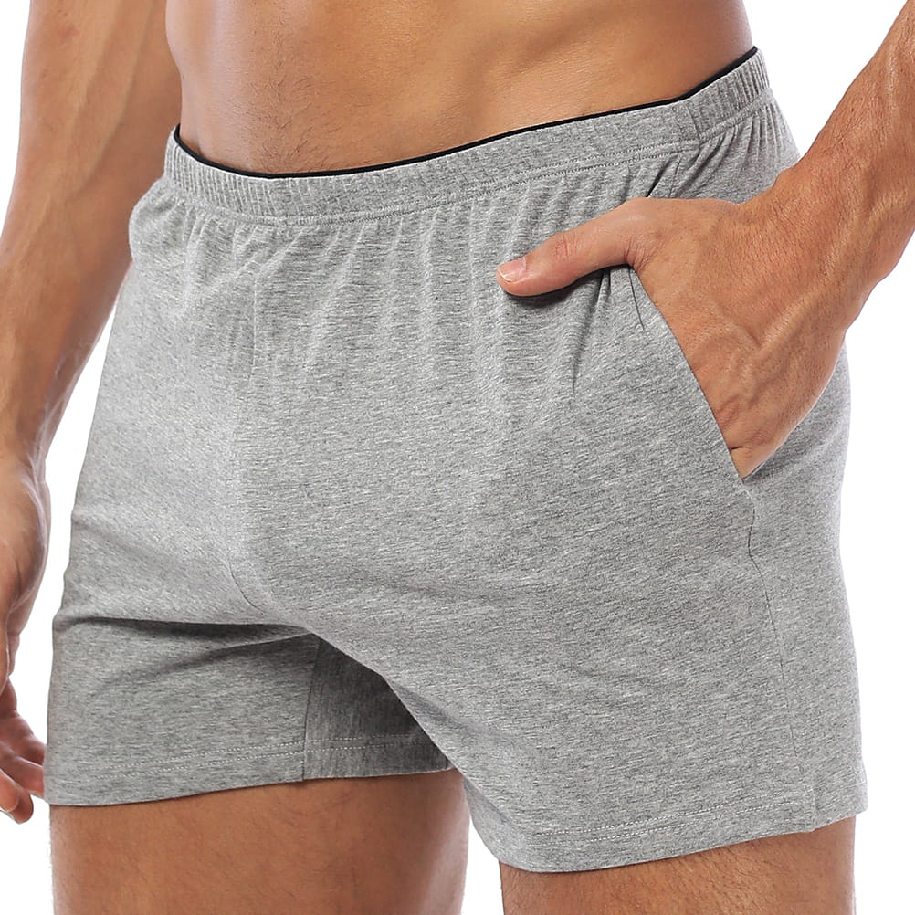Men's Pure Cotton Knit Relaxed-Fit Lounge Boxer Shorts with Pockets
