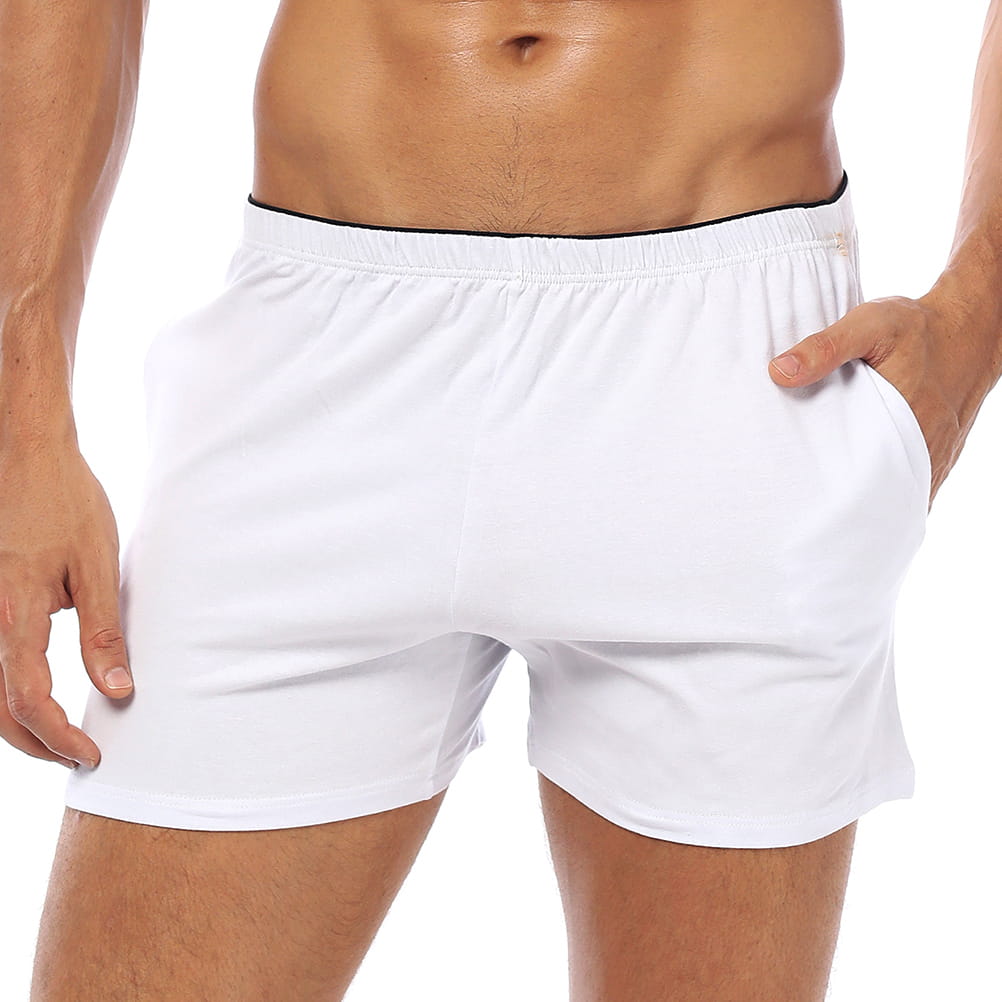 Men's Pure Cotton Knit Relaxed-Fit Lounge Boxer Shorts with Pockets