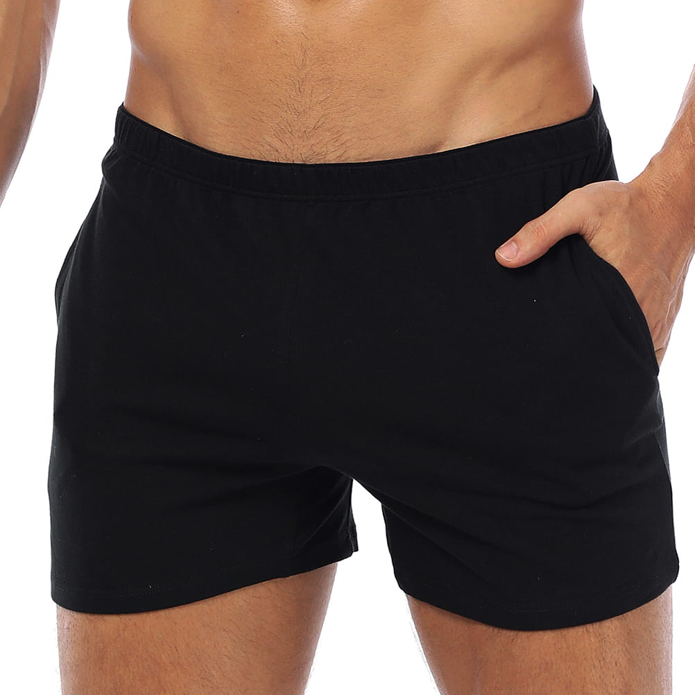 Men's Pure Cotton Knit Relaxed-Fit Lounge Boxer Shorts with Pockets