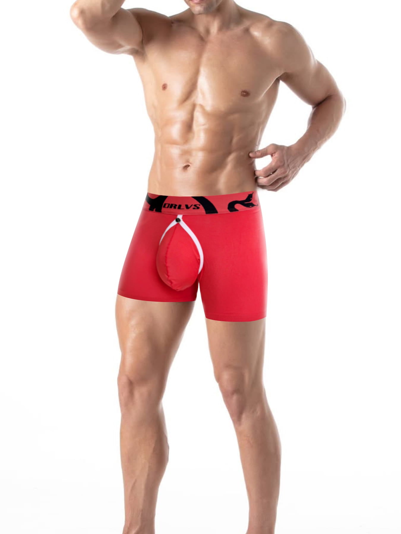 Men's Modal Split-Crotch Boxer Briefs with Detachable Pouch
