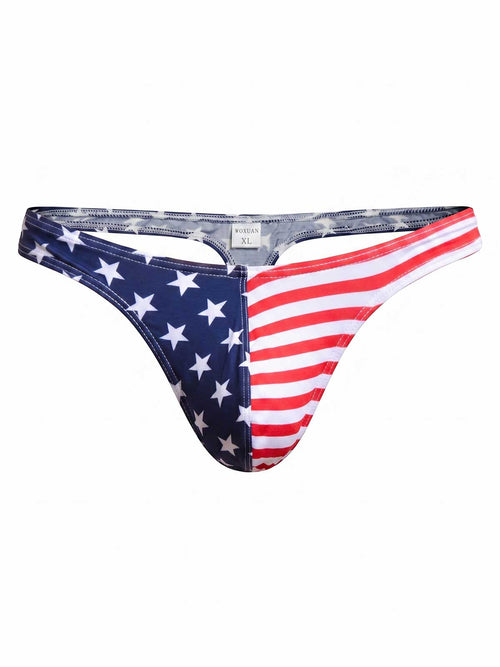 Low-Rise Cotton American Flag Thong for Men