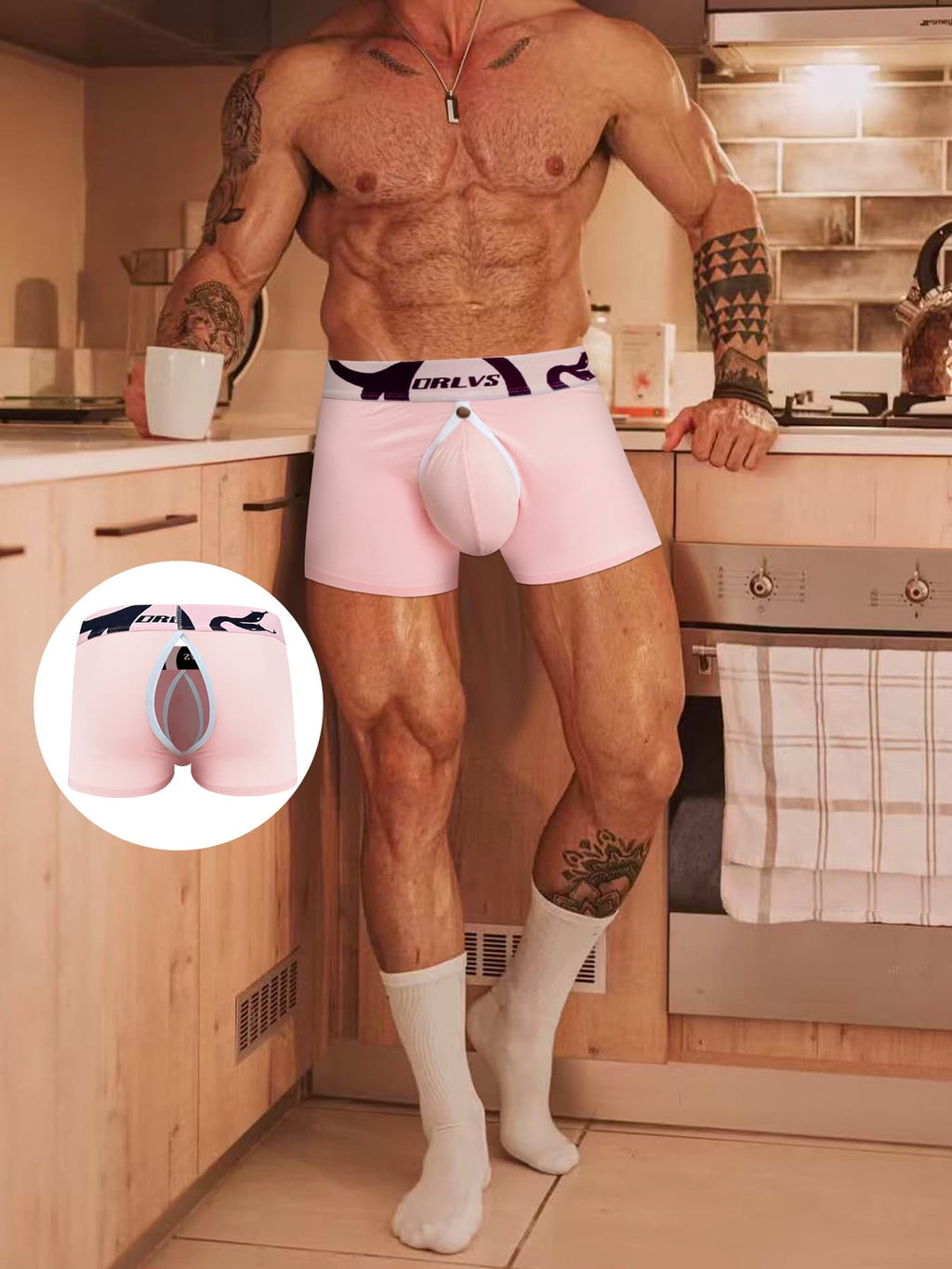 Men's Modal Split-Crotch Boxer Briefs with Detachable Pouch